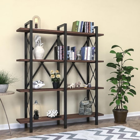 HOMEDORA Homedora HD-ON20EV-CU-WLNT Cunda Bookcase; Walnut HD-ON20EV-CU-WLNT